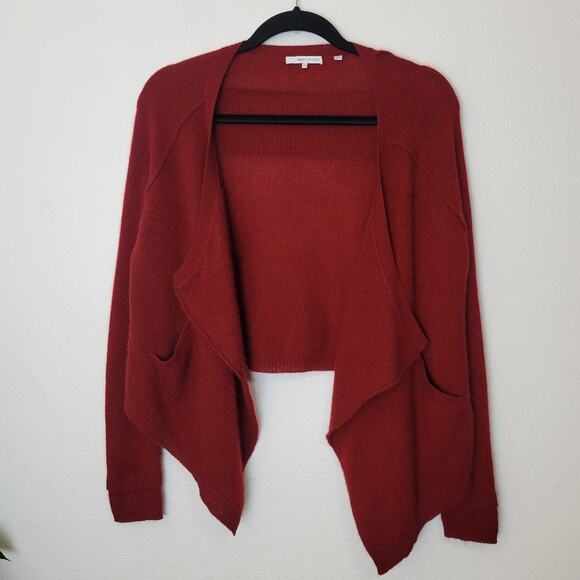 360 CASHMERE Red Open Waterfall Draped Front Cashmere Sweater Size XS - Picture 1 of 12